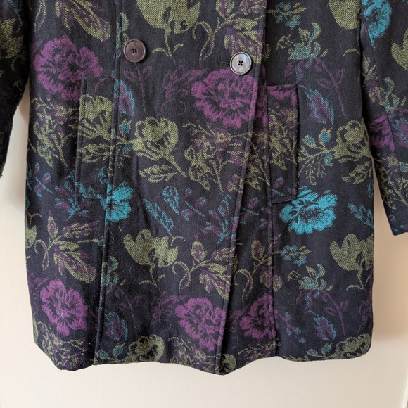 Target Merona Womens Med Long Pea Coat Purple Floral Whimsigoth Cottage Coquette - Picture 2 of 7